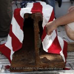 Detail of a 1,500lb. I - Beam from the wreckage of the World Trade Center, after it arrived at the Village Green in Highland Falls, NY on Thursday, August 11, 2011. The beam will be formally dedicated during a ceremony on September 11th.  CHET GORDON/Time