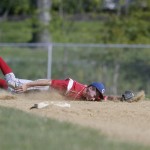 Goshen shortstop Tyler Eisenbacher (#2) dives but is unable to stop a base hit by Burke batter Stephen Cushing during their Boys Varsity baseball game against Burke in Goshen, NY on Tuesday, May 14, 2013.  CHET GORDON/Times Herald-Record